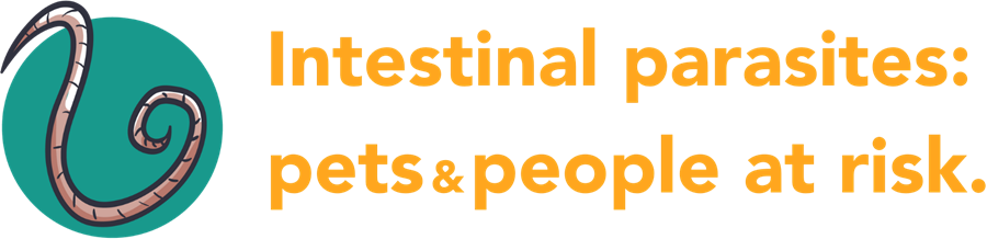 Icon w/worm and text: Intestinal parasites: pets & people at risk.