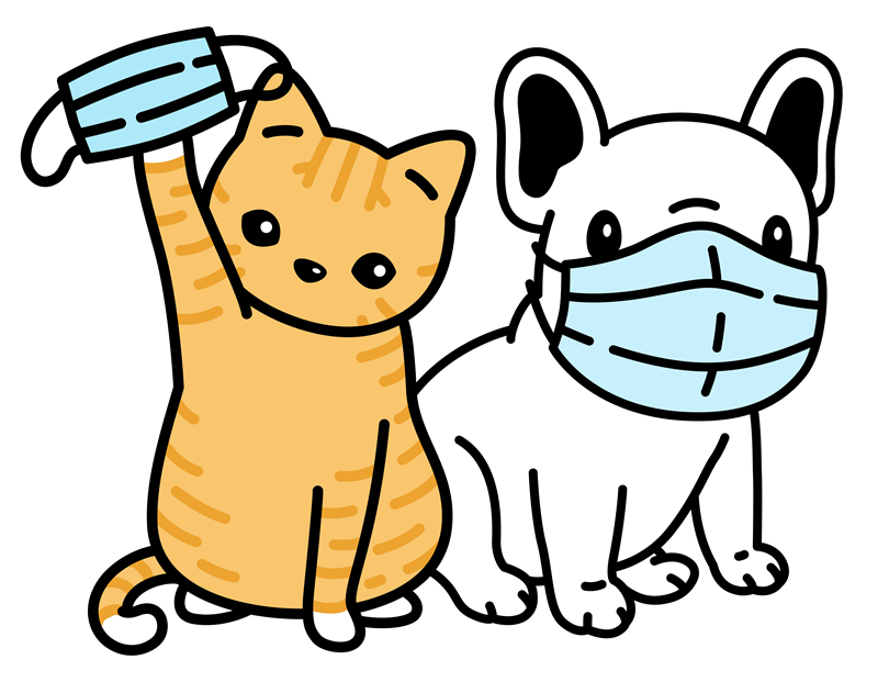 Cartoon of dog and cat with face masks