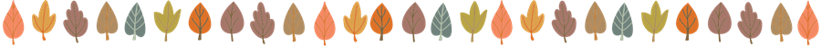 Assortment of leaves in fall colors in a line