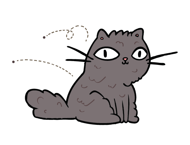 Cute gray cat cartoon with bug bouncing off