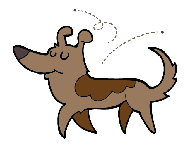 Cute brown dog cartoon with bug bouncing off